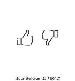 Thumbs up and thumbs down icons. Outline like button and dislike button. Simple linear stroke, outline style. Vector line icons set isolated on white background