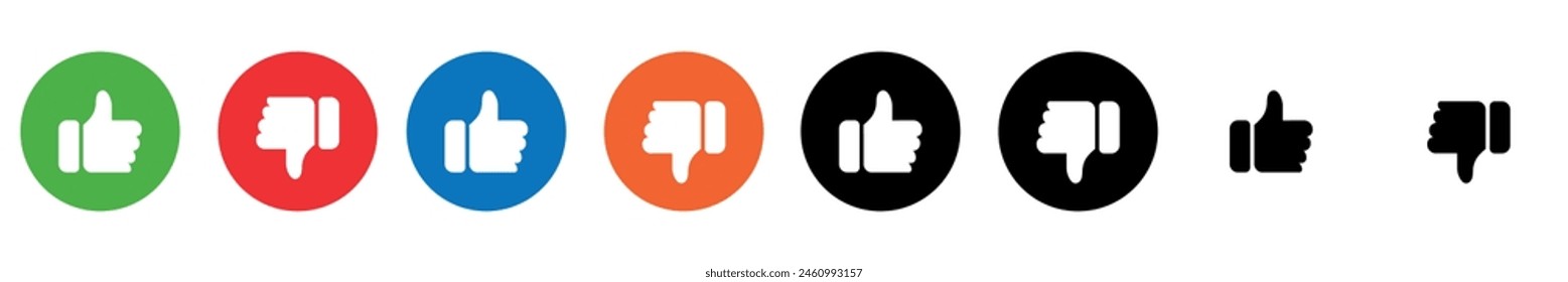 Thumbs up and thumbs down icons set. Like and dislike vector collection on transparent background.