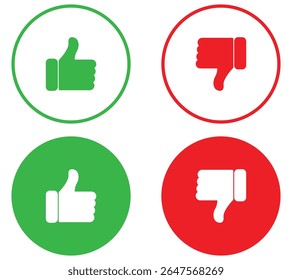 Thumbs up and thumbs down icons set. Like and dislike vector collection on white background.
