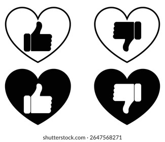 Thumbs up and thumbs down icons set. Like and dislike vector collection on white background.