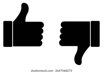 Thumbs up and thumbs down icons set. Like and dislike vector collection on white background.