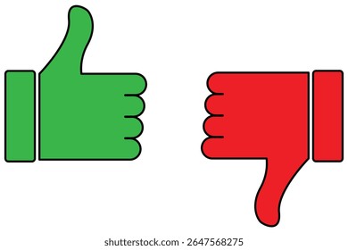 Thumbs up and thumbs down icons set. Like and dislike vector collection on white background.