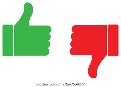 Thumbs up and thumbs down icons set. Like and dislike vector collection on white background.