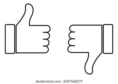 Thumbs up and thumbs down icons set. Like and dislike vector collection on white background.