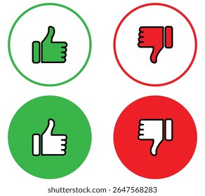 Thumbs up and thumbs down icons set. Like and dislike vector collection on white background.