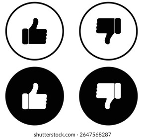 Thumbs up and thumbs down icons set. Like and dislike vector collection on white background.