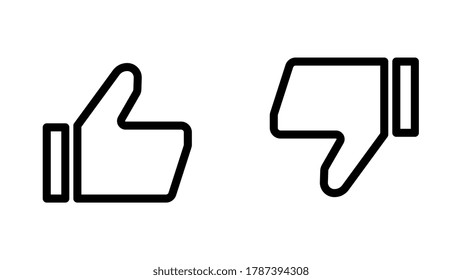 Thumbs up and thumbs down icons. Simple linear stroke, outline style. Modern graphic elements.Vector line icons set isolated on white background