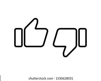 Thumbs up and thumbs down icons thin line. Like and dislike. Vector illustration.