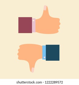 Thumbs up thumbs down illustration flat design.