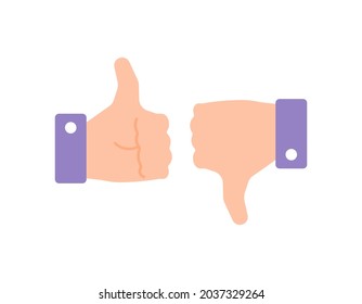Daumen hoch und Daumen runter. Symbole ähnlich und nicht. zustimmen und nicht zustimmen. Elementkonzept. flacher Cartoon-Stil. Vektordesign