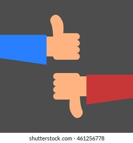 Thumbs up and thumbs down. Internet social network icon. Isolated vector illustration in simple flat style.