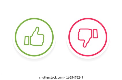 Thumbs up and thumbs down label. Like or dislike. Thin line design. Vector illustration.