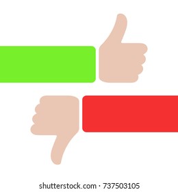 thumbs up and thumbs down, like and dislike concept. red and green hands with thumbs up or down. love or hate. plus, minus. true or false icon sign.