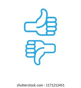 Thumbs up and down, like and dislike, positive and negative votes. Linear vector icons.