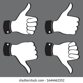 Thumbs up and down. Like and dislike. Signs with hands. Vector