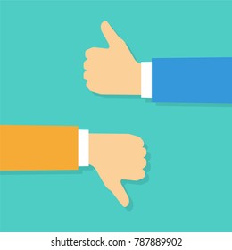 Thumbs up and thumbs down. Like and dislike symbol. Flat design style