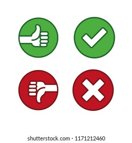 Thumbs up and down, like and dislike symbols, red cross and green check