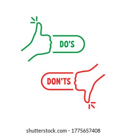 thumbs up and down like dos and donts. linear simple trend modern undecided logotype graphic design element isolated on white background. concept of sure vs unsure or best and worst result or review