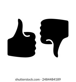 Thumbs up and thumbs down line icon. Approval, disapproval, feedback, like, dislike, rating, evaluation, choice, decision, opinion, judgment, assessment, review, agree, disagree, vote, expression