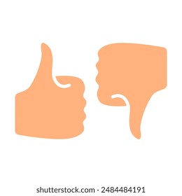 Thumbs up and thumbs down line icon. Approval, disapproval, feedback, like, dislike, rating, evaluation, choice, decision, opinion, judgment, assessment, review, agree, disagree, vote, expression