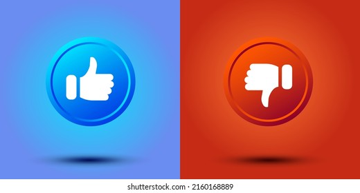 thumbs up and down on blue and red background. Vector design