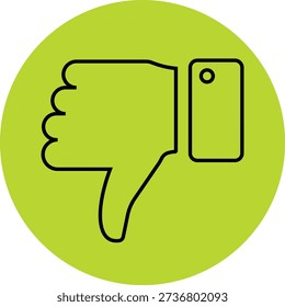 Thumbs down on a bright green circle background symbol negative dislike disapproval