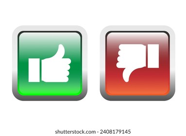 Tira hacia arriba y hacia abajo sobre verde y rojo sobre botones cuadrados. Botones Web. concepto de botón de interfaz de usuario. Ilustración del vector