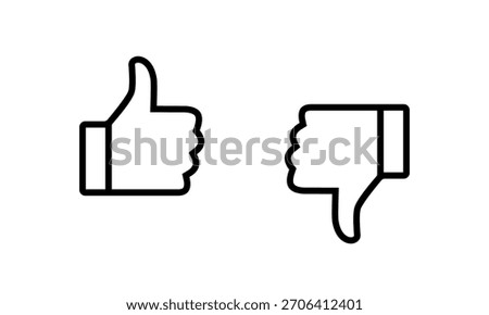 Thumbs up and down outline icon. Like and dislike gesture symbol
