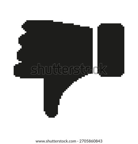 Thumbs Down Pixel Art Icon. Negative Feedback, Disapproval, And Rejection Symbol. Social Media Interaction. Isolated Vector Illustration.