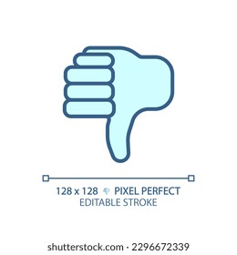 Thumbs down pixel perfect RGB color icon. Negative evaluation of product. Performing bad customer experience. Isolated vector illustration. Simple filled line drawing. Editable stroke