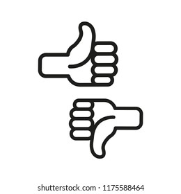 Thumbs up and down, positive and negative vote, like and dislike, vector icon
