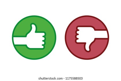 Thumbs up and down, positive and negative vote, like and dislike, vector icon