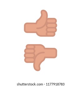 Thumbs up and down, positive and negative vote, like and dislike, vector icon, skin color