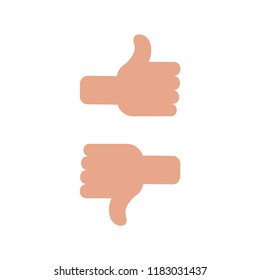 Thumbs up and down, positive and negative vote, like and dislike, vector icon, skin color