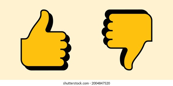 Thumbs Up And Down, Positive And Negative Vote, Like And Dislike, Vector Icon. Thumb Up And Down Gesture Emoji Vector Isolated Flat Illustration. Dislike Button Icon
