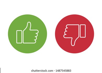 Thumbs up thumbs down red and green isolated vector like social media signs. EPS 10