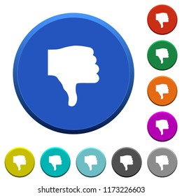 Thumbs down round color beveled buttons with smooth surfaces and flat white icons