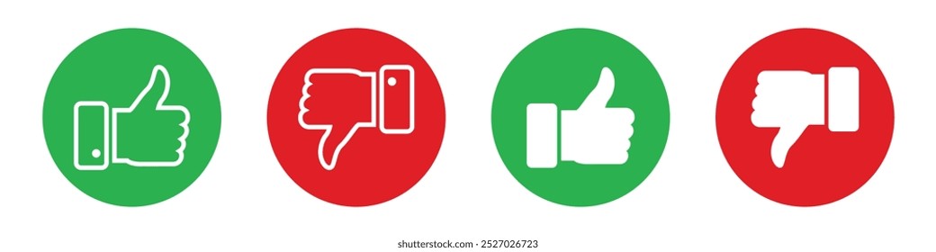 Pulgares hacia arriba y pulgares hacia abajo signo. Gustar y no gustar Elementos de diseño para App y Sitio web.