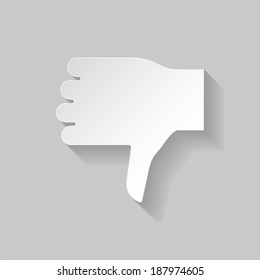 Thumbs down sign in paper style on grey background