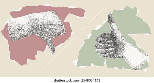 Thumbs Up and Down Stipple Art Collage