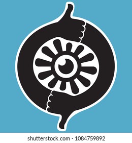 
thumbs up and down surrounding all-seeing eye: social trends watch symbol  
