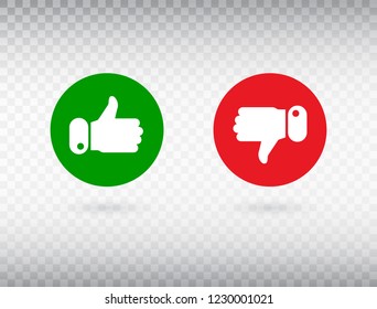 Thumbs Up And Thumbs Down Symbol Isolated On Transparent Background. Feedback Concept. Like Icon. Social Network Symbol. Counter Notification Logo. Social Media. Emoji Reactions. Vector Illustration.