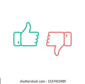 Thumbs up and thumbs down thin line. Like and dislike icon. Vector illustration.
