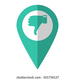 Thumbs down - vector icon;  green map pointer