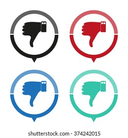 Thumbs down - vector icon; map pointer;  message bubble
