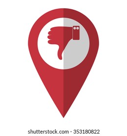 Thumbs down - vector icon; red map  pointer