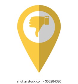 Thumbs down - vector icon;  yellow map pointer