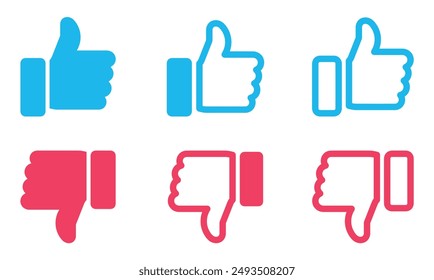 Thumbs up and thumbs down vector icons. Approve and disapprove vector signs. Like and dislike vector icons