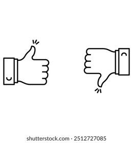 Thumbs Up Down Voting Vector Icon Design with Editable Stroke Disapproval, Positive, Negative, Like, Dislike, Agree, Disagree.