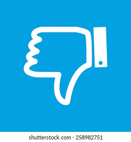 Thumbs down web white icon isolated on a blue background. Vector symbol